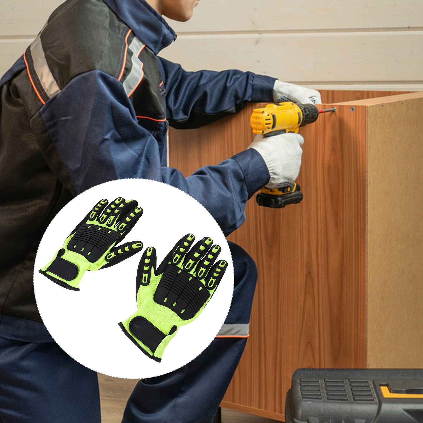 Work Glove Impact - ถุงมือทำสวนแบบหนา 1 คู่ ทนทานต่อการบาด ป้องกันการลื่น ทนต่อแรงกระแทก