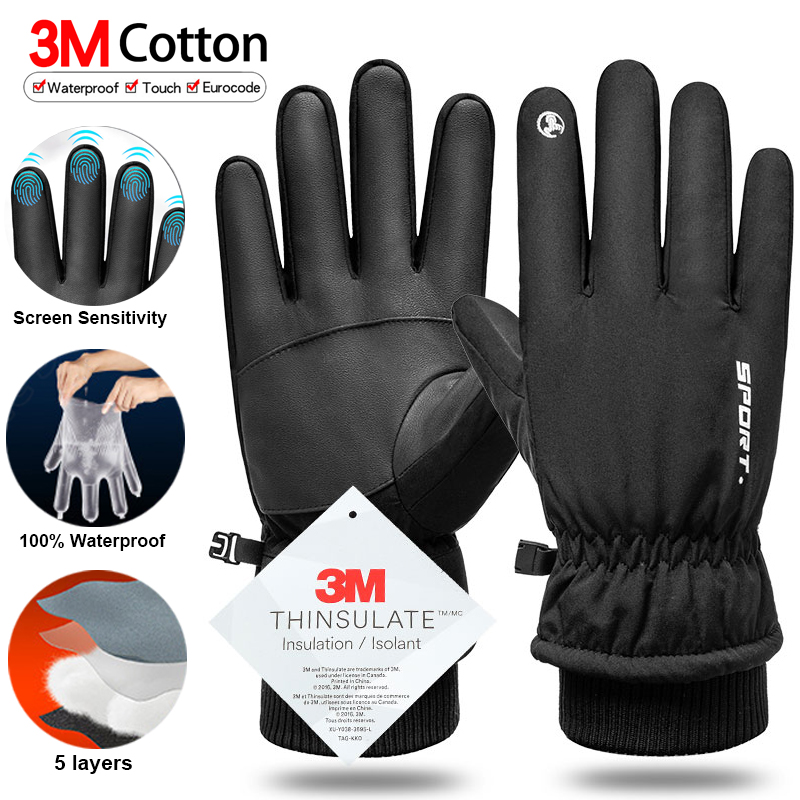 Ski Glove Waterproof - ความร้อนฤดูหนาวขี่จักรยานถุงมือสกีกีฬากลางแจ้งวิ่งรถจักรยานยนต์หน้าจอสัมผัสถุงมือขนแกะ Non-SLIP WARM Full Finger ถุงมือ