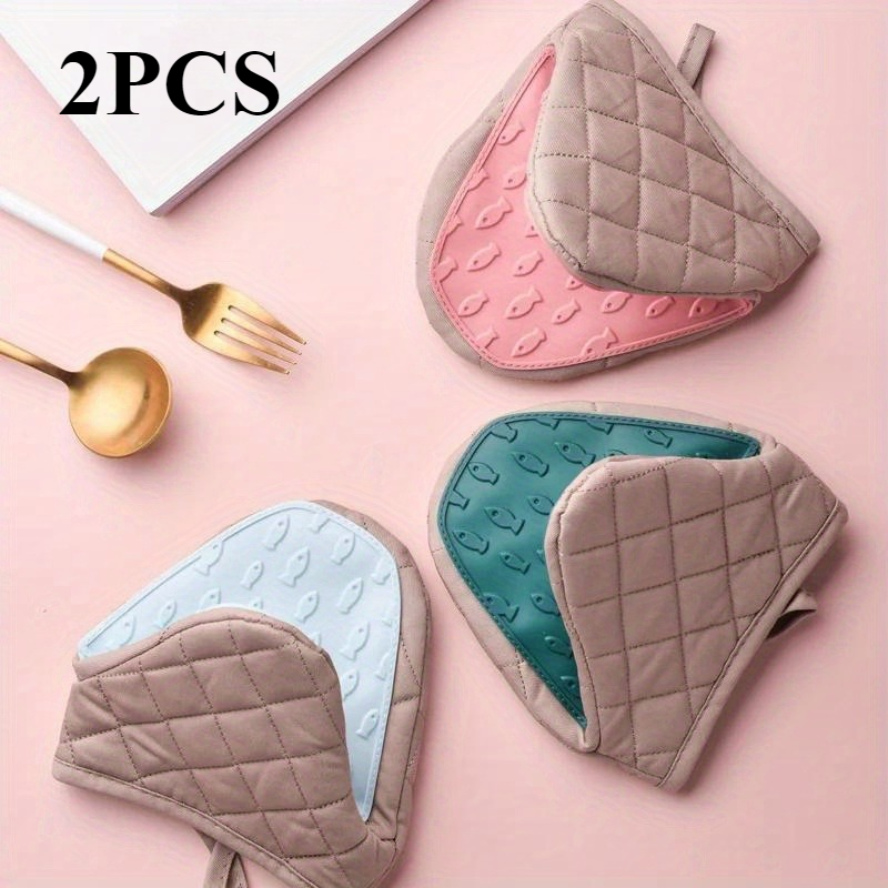 Oven Mitt Silicone - แผ่นซิลิโคน 2 ชิ้น | ด้ามจับตามหลักสรีรศาสตร์, แผ่นรองครัวกันลื่น,