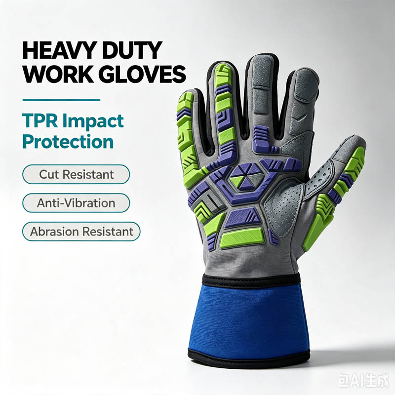 Work Glove Impact - ถุงมือนิรภัยสําหรับงานหนัก, ทนต่อแรงกระแทก TPR, ทนต่อการบาด, แผ่นรองฝ่ามือ Anti-vib,